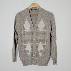 Cooper Vintage Diamond Knit Cardigan Sweater Earth Tone Pockets Casual Preppy